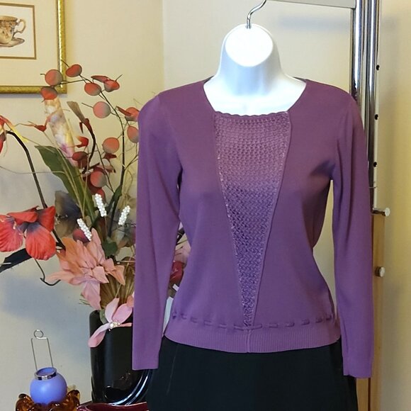 NWT Women’s Light Purple Long Sleeve Crochet Cardigan Fall Winter Sweater S 4 6 - Picture 3 of 6